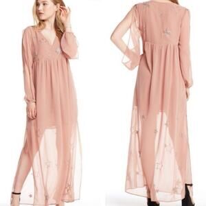 CHASER Pink Beaded Star Maxi Dress V-Neck Party Cocktail Glam - Sz Medium - NWT